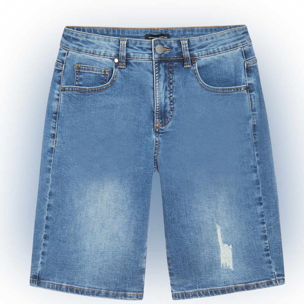 Universal Standard Bae Denim Womens Shorts Distressed Light Indigo 26